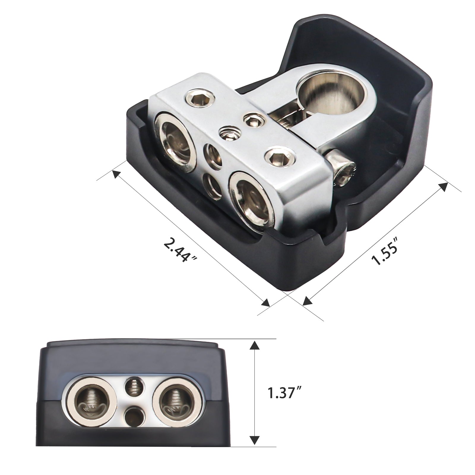PBT-1024 - 2 Pack Premium Solid Brass Positive/negative Battery Terminals with One 0/2/4 Gauge Output and Two 4/8 Gauge Outputs
