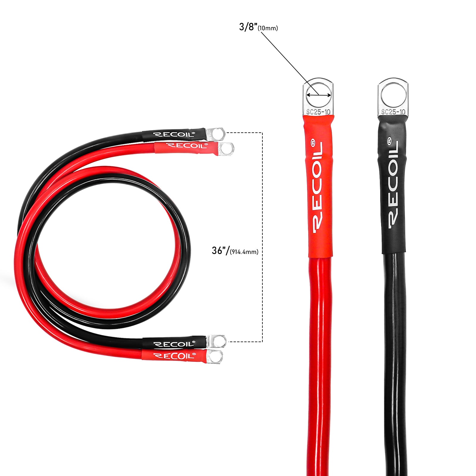 SPG4-3 - True Spec 4 Gauge 3ft Battery Inverter Cable Sets, Tinned 99.99% Oxygen Free Copper Wire with 3/8” Heavy Duty Ring Terminals for Solar, Auto, Car, RV, UTV, ATV, Motorcycle, Bike & Marine