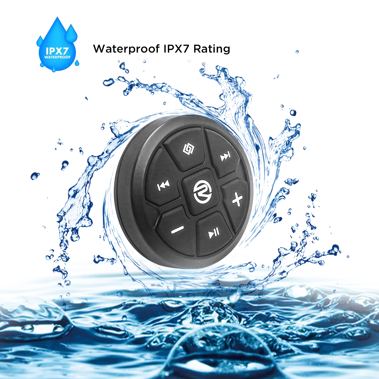 PRC-2B - Waterproof Bluetooth Media Button, Wearable & Steering Wheel Remote Control for Car, Bike, Boat and Powersports Vehicles (Color Black)