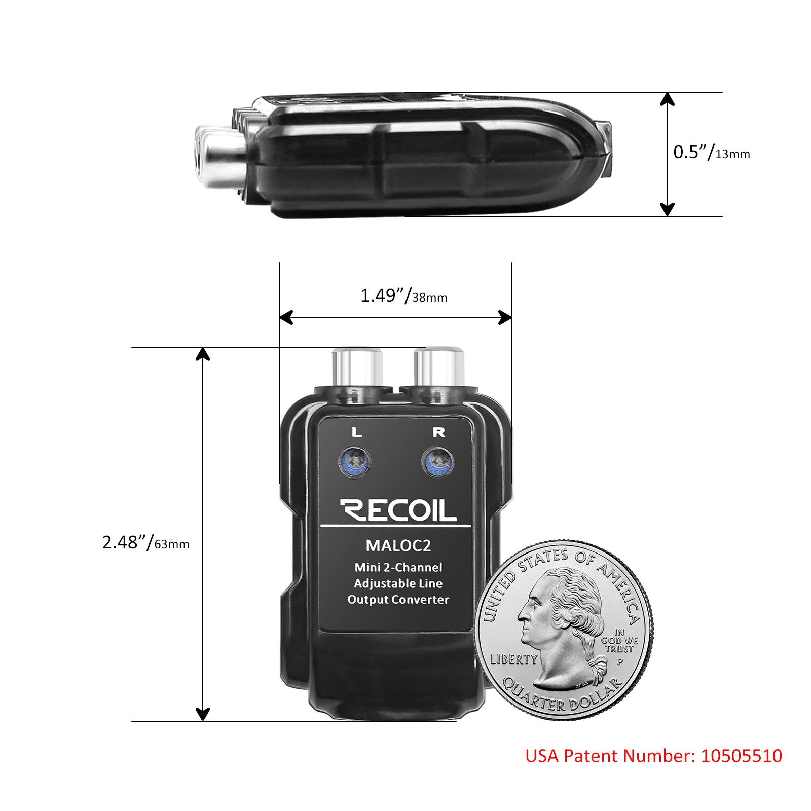 MALOC2 - 2-channel Adjustable Micro Line Output Converter with 10v Output and Remote Turn-on Trigger