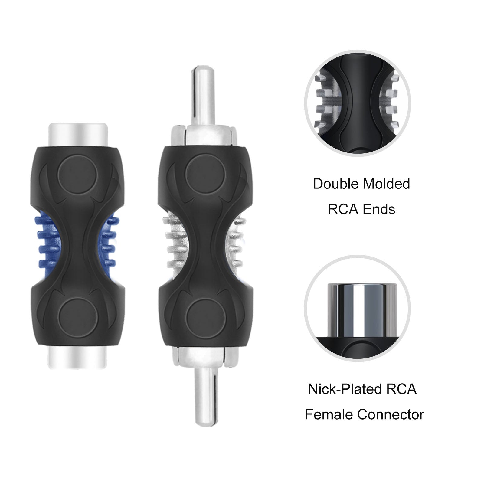RCC-K8 - 4-pack RCA Female to Female Couplers and 4-pack RCA Male to Male Adapters, Dual Injection Molded RCA Adapter Cable Extension Connector for Amplifier, Subwoofer, Mixer, Speaker