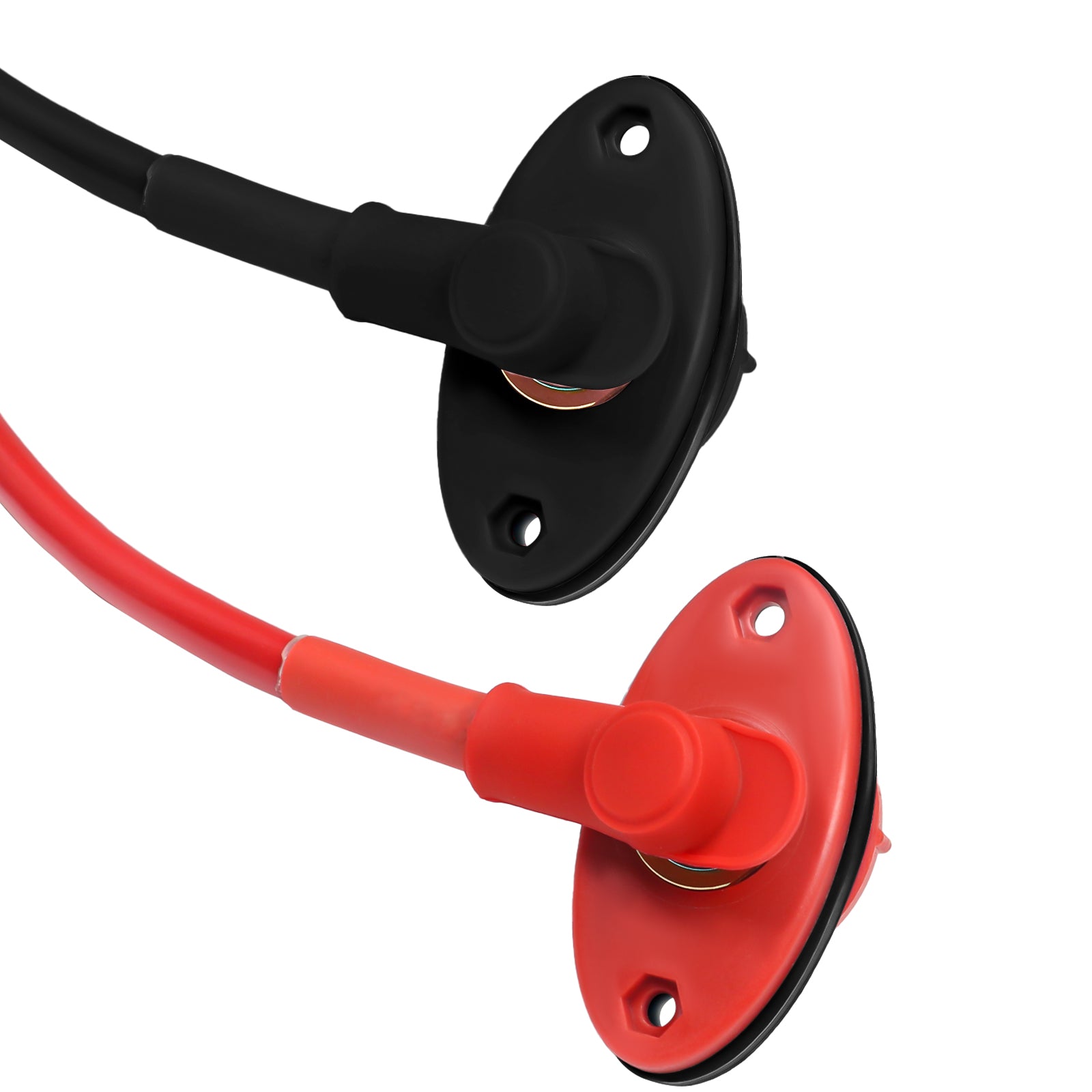 BTTP-516 - Premium High Current 5/16” Feed-thru Panel Battery Terminal Connectors with Silicone Terminal Covers, Red & Black Pair