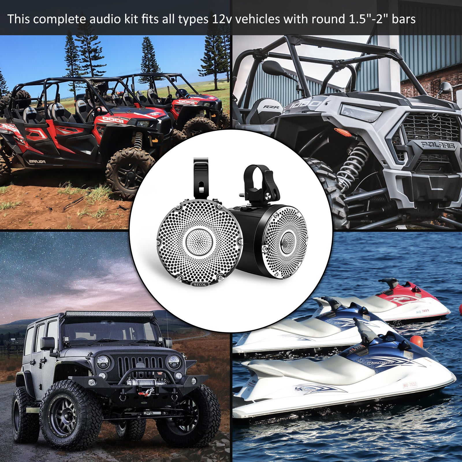 R4-P - Complete Marine 200 Watts Pair Speakers Audio System, Super Loud 4” Speaker Pods with 3” Passive Radiator, Amplifier, Bt Controller, for UTV, ATV, Golf Cart, Boat, Off-road Motorsports Audio