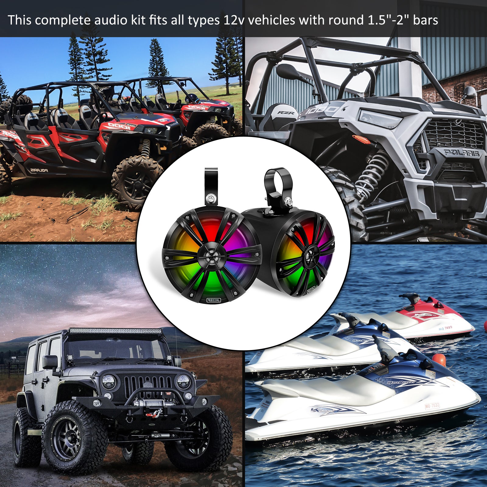 R6-P - Complete IPX6 Waterproof 600 Watts Pair Speaker Audio System, Super Loud 6.5” Speaker Pods with Passive Radiator, Amplifier, Bluetooth Controller, RGB LED Illumination for UTV, ATV, Golf Cart, Boat, Off-road Motorsports Audio