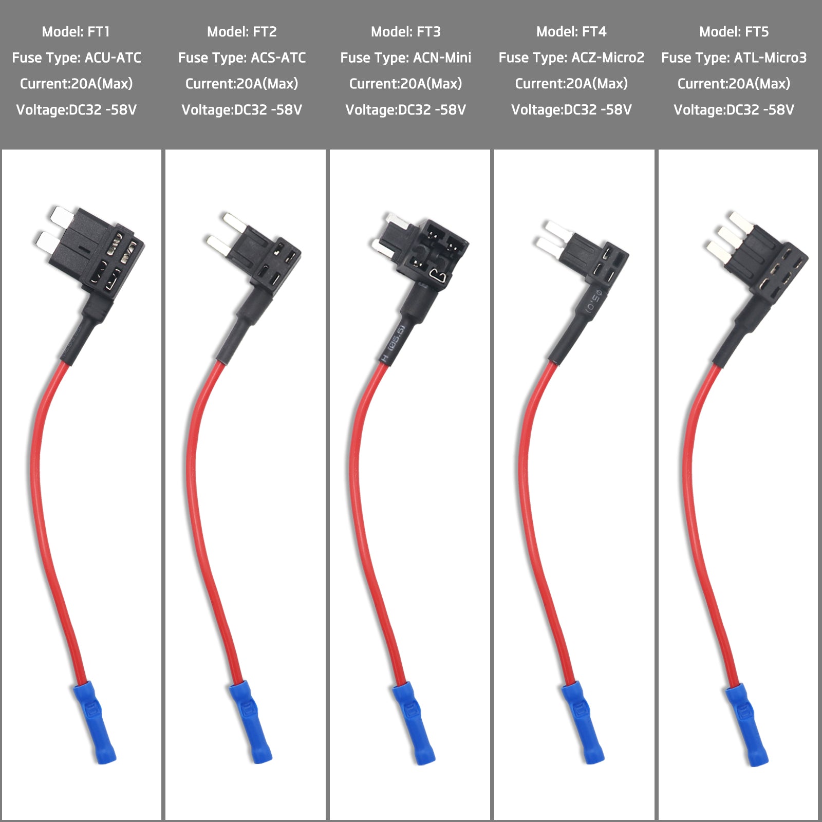 FT2-10 - Recoil 12v Car Add-a-circuit, Fuse Tap Adapter, Mini Ats Blade Fuse Holder, with 10a, 20a Fuses (10 Pack)