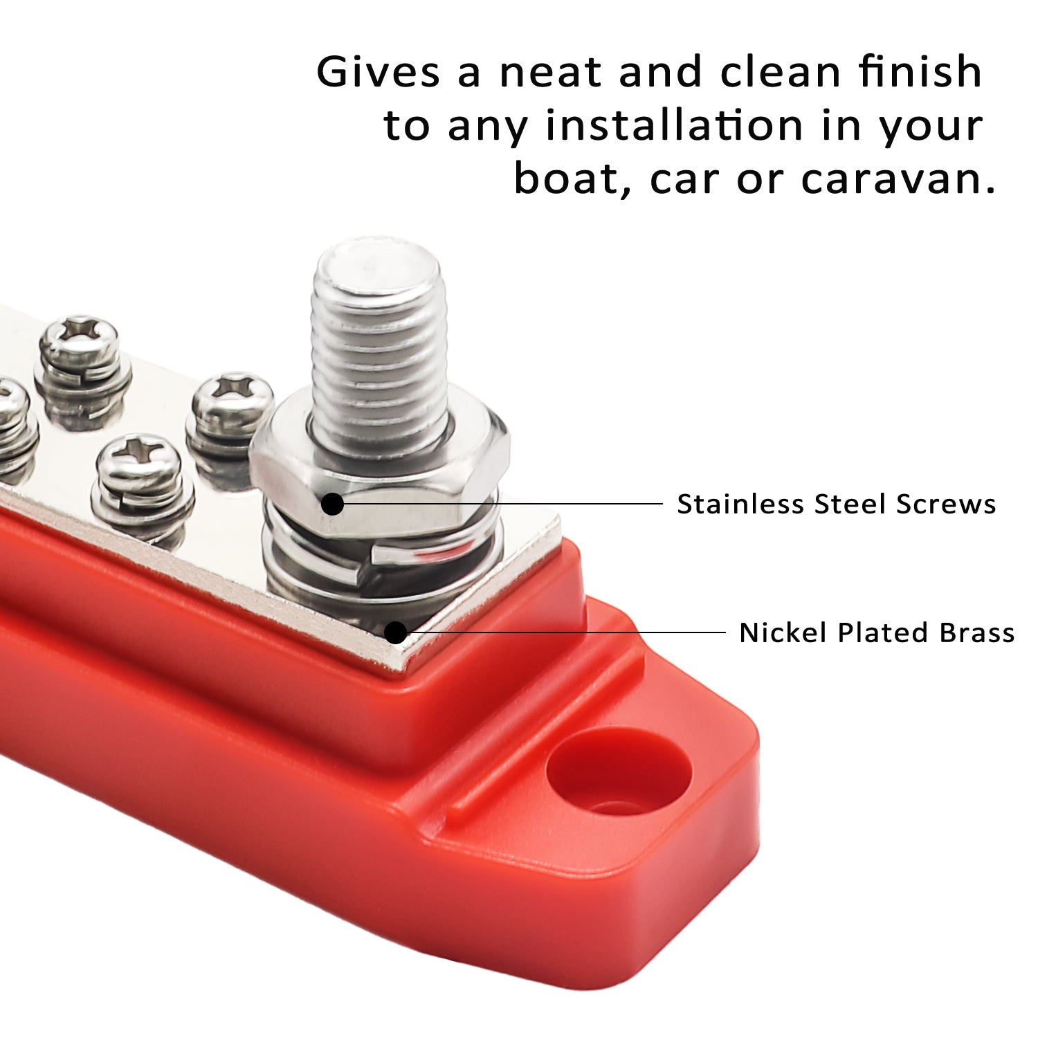BB38P - Busbar 3 X 3/8” Studs 8 X #8 Screw Terminals (red) & 3 X 5/16” Studs 8 X #8 Screw Terminals (black) Power Distribution Block with Ring Terminals, Pair