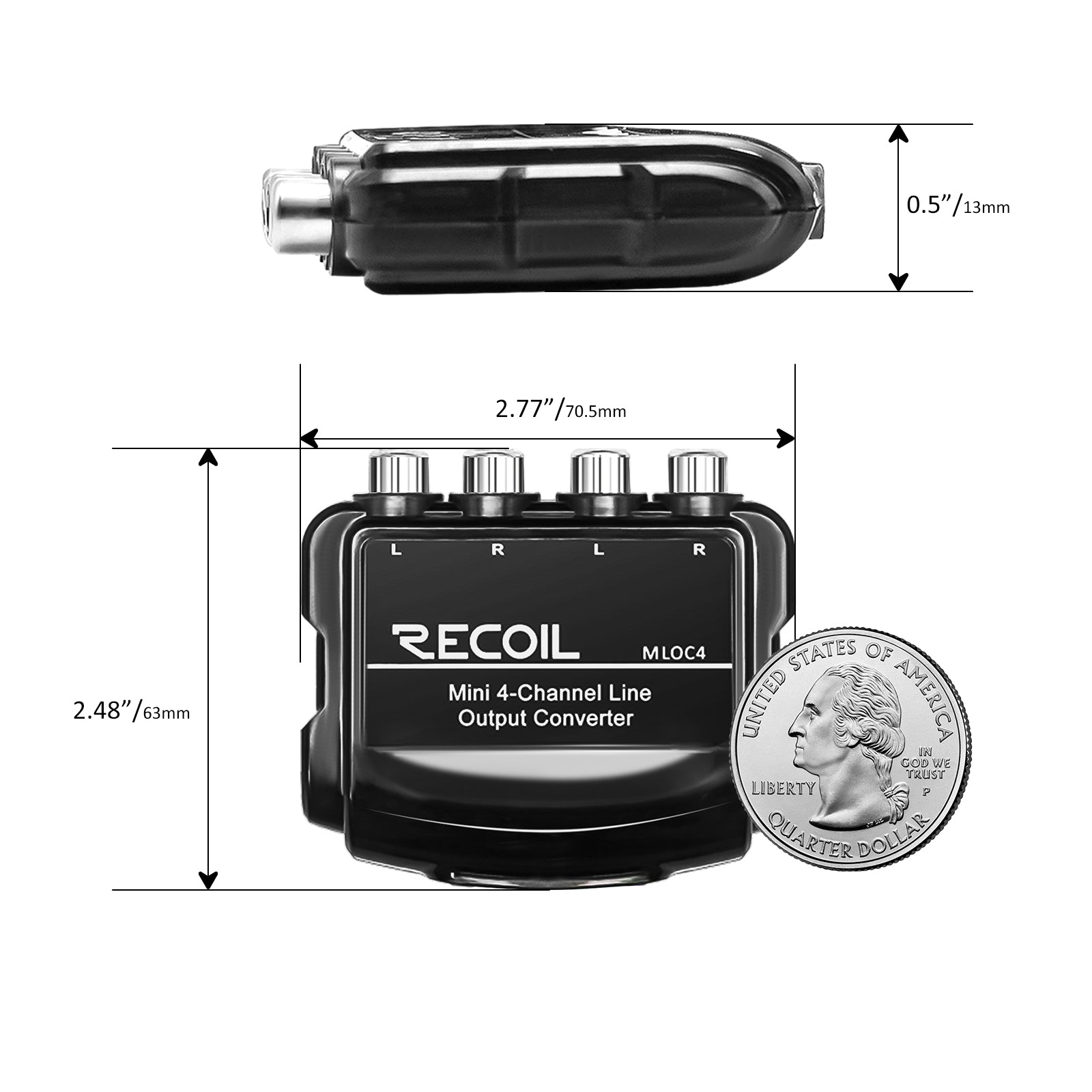 MLOC4 - 4-channel Smart Micro Line Output Converter with 10v Output and 12v Remote Turn-on Trigger and 60 OHM Load Impedance