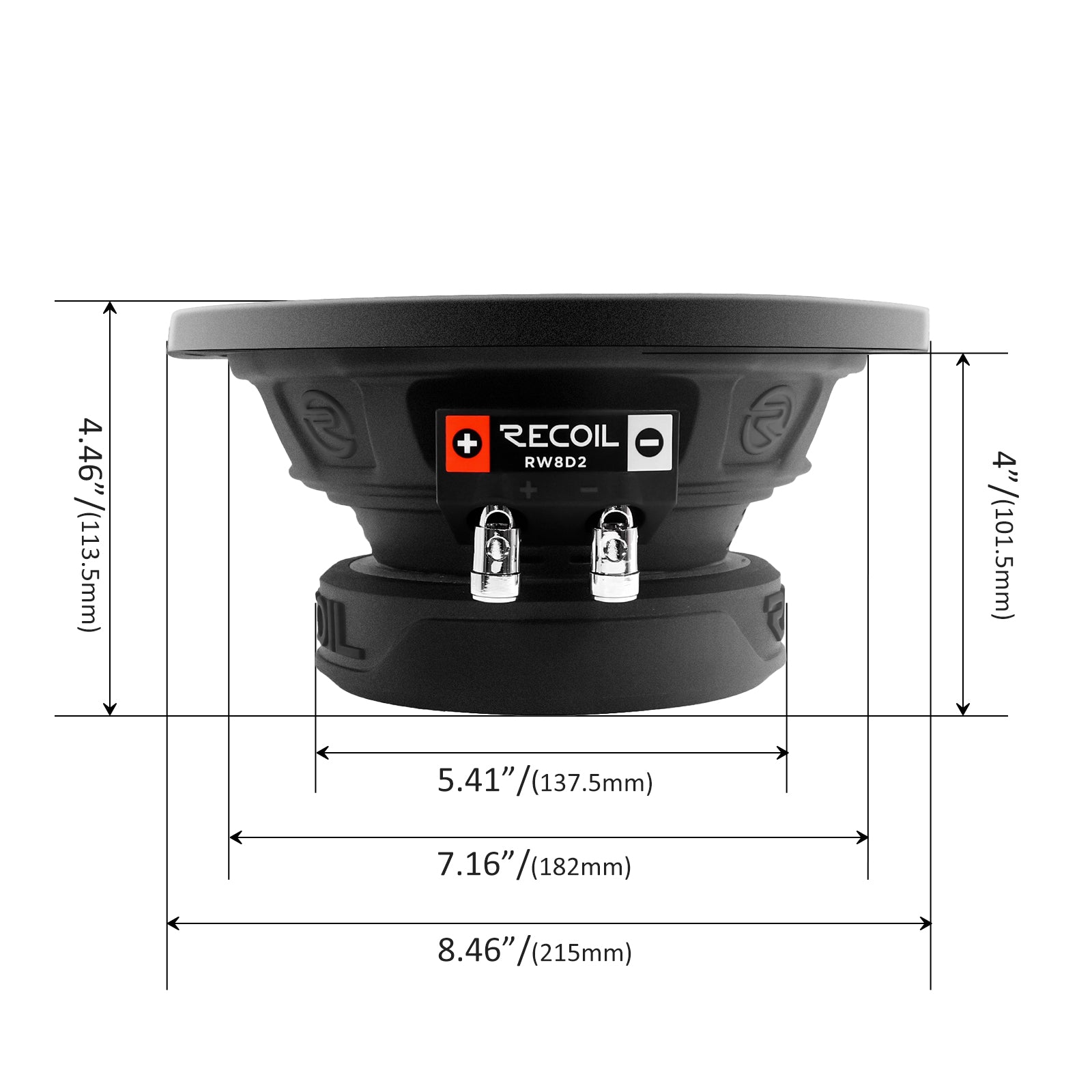 RW8D2 - Echo Series 8 Inch Subwoofer - 400 Watts Power Dual 2 OHM Voice Coil, 2" Black-coated 4 Layer High Temperature Voice Coil, Competition Grade Pressed Paper Cone