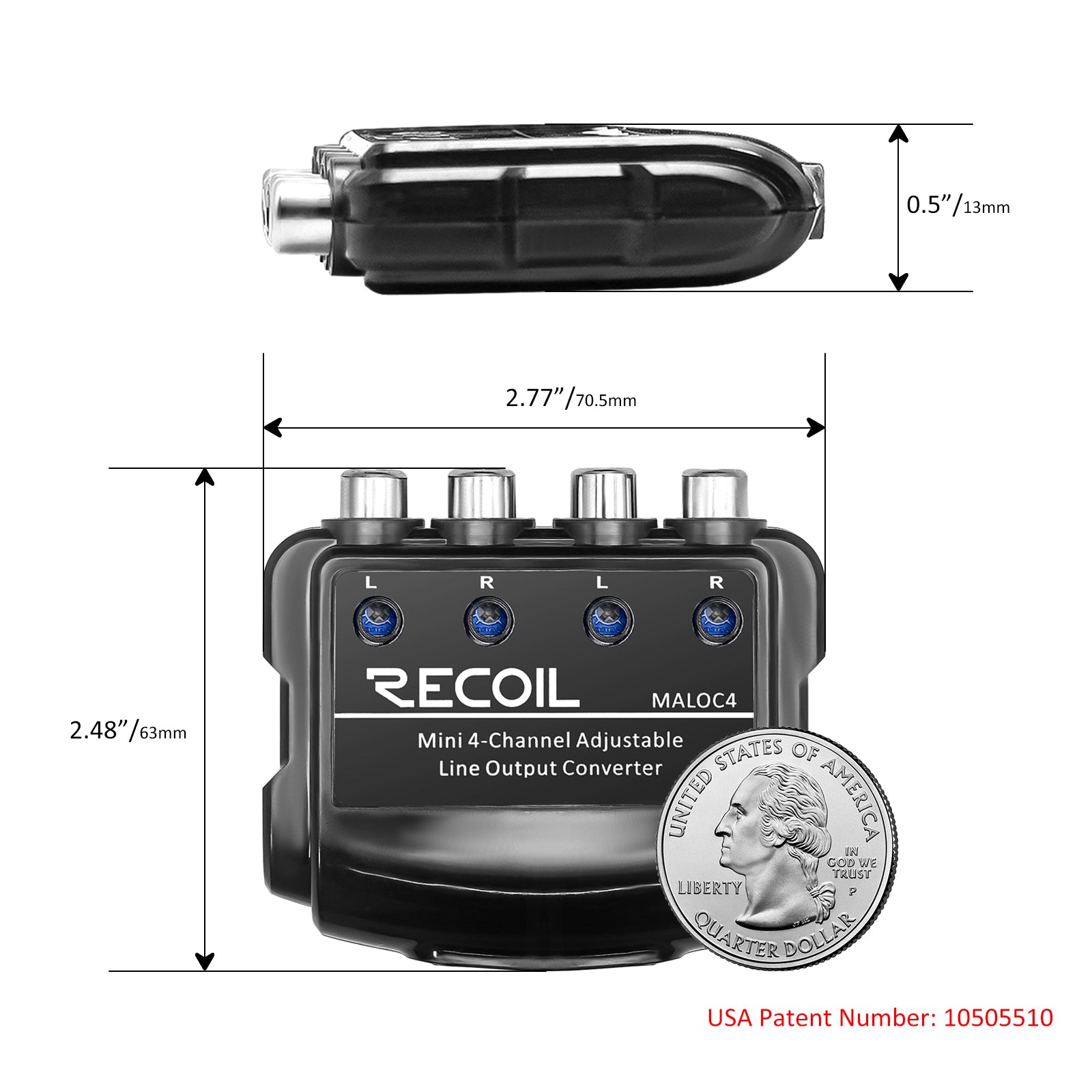 MALOC4 - 4-channel Adjustable Micro Line Output Converter with 10v Output and Remote Turn-on Trigger