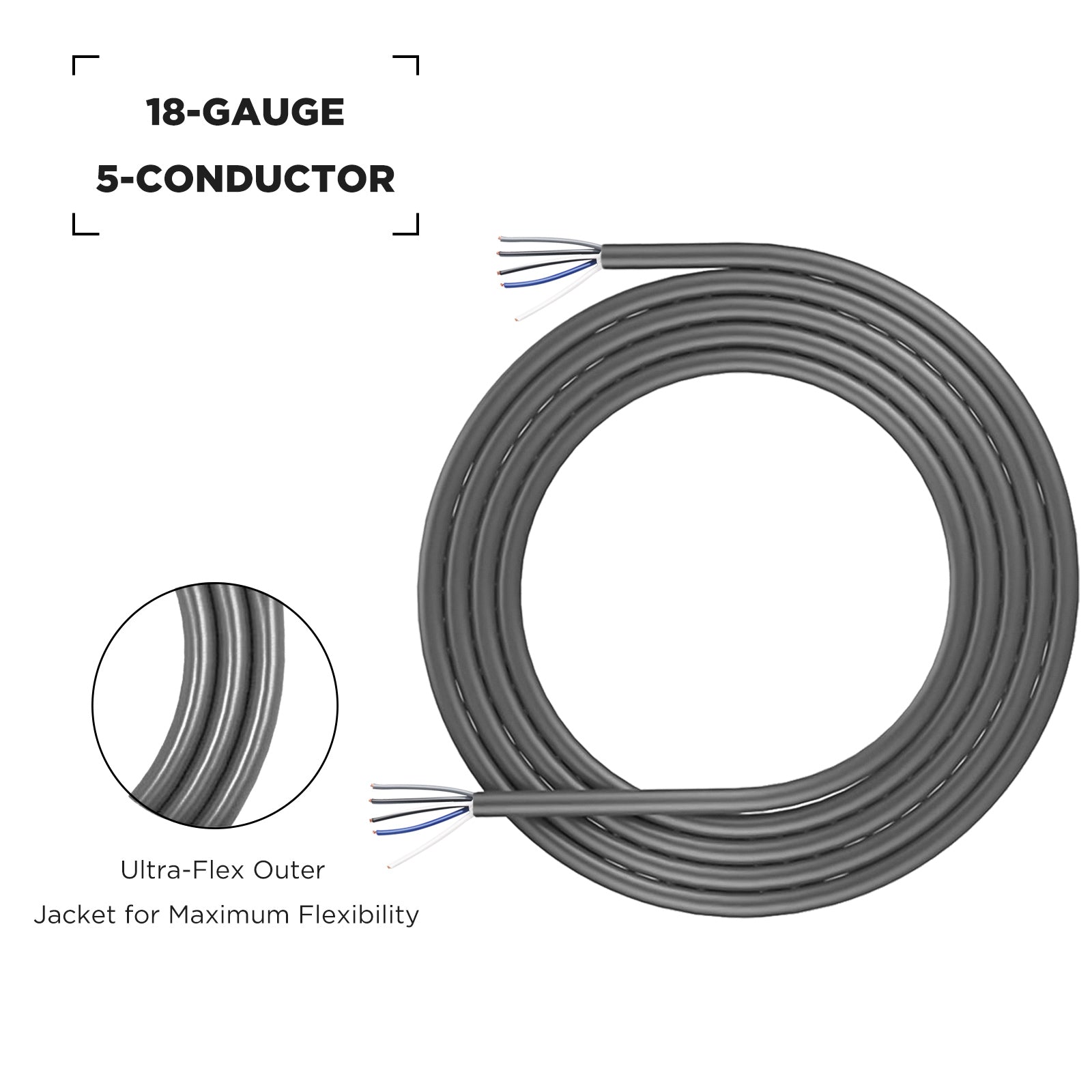 SW5C18-20 - 20-feet 5-conductor Speaker Cable, 18awg Pure OFC, Ultra-flex and Easy Peel Jacket, 2-channel Speaker Wire and Remote Wire