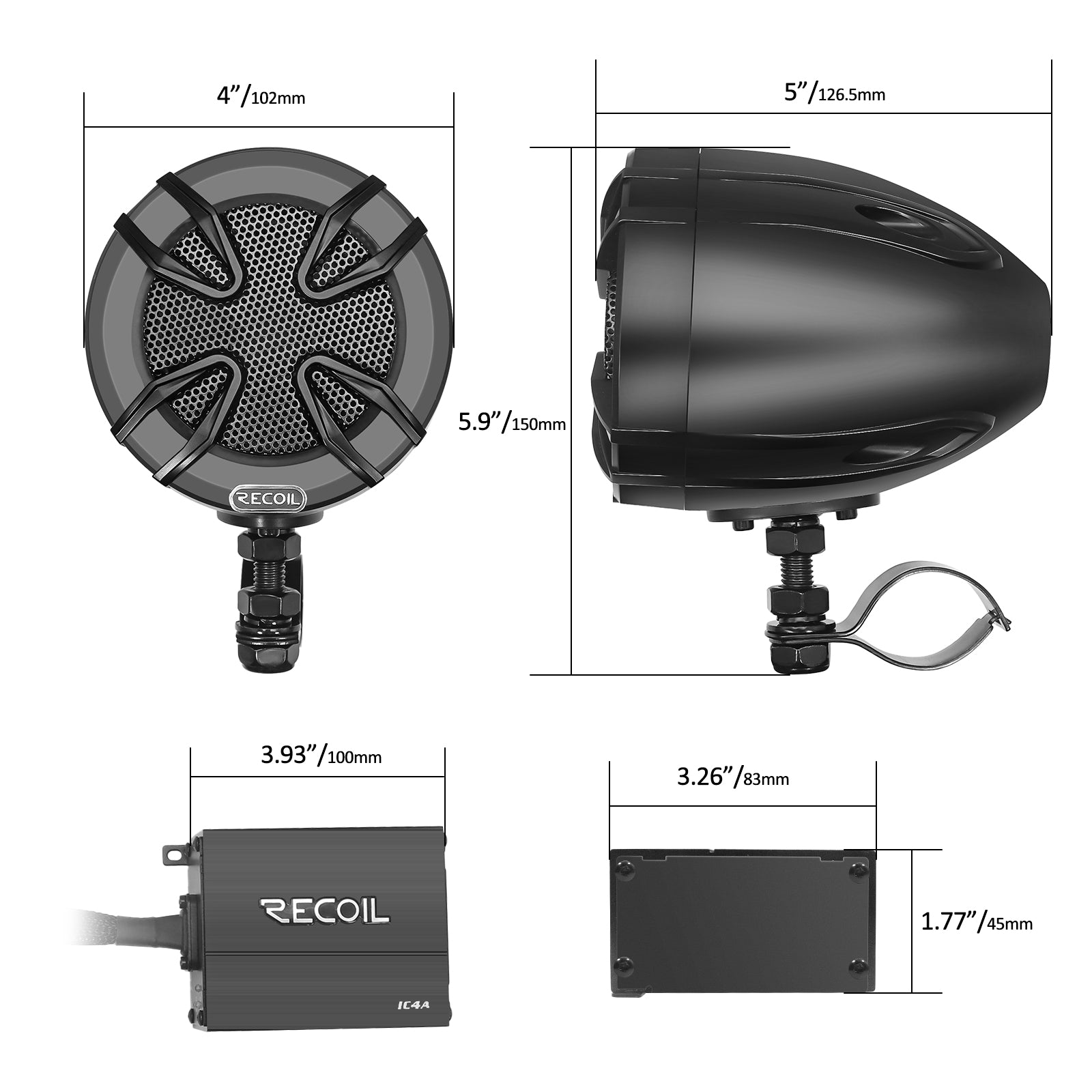 R3B-P - Complete Pair Bluetooth Speakers System, Super Loud 3” Speakers, 360 Watts Class-D Amplifier with Built-in Bluetooth, Waterproof Wireless Remote, Great for Use with ATV, Motorcycle, Golf Cart & 12 Volt Vehicles