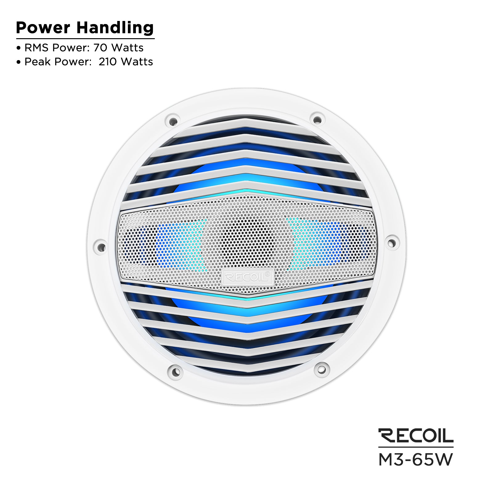 M3-65W - 6.5 Inch 2-way Marine Boat Coaxial Speakers with Built-in RGB LED, Sold in Pair