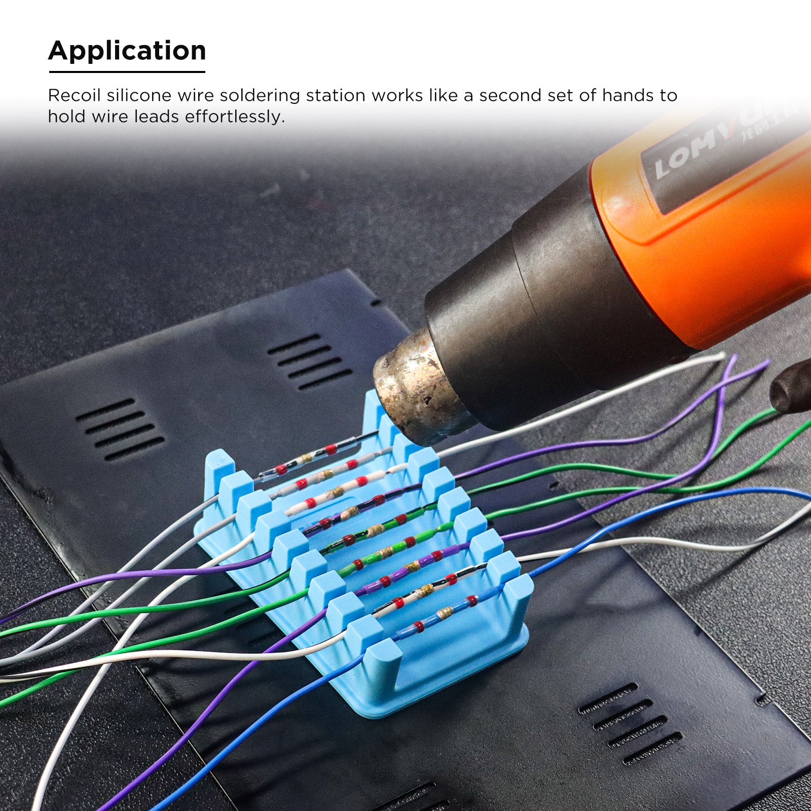 SWSL - 9 Slots Silicone Wire Harness Soldering Holder, Wire Leads Clamp Stand with Neo Magnets Base, Holds 30awg to 12awg Wires, High Temperature Silicone, One Piece