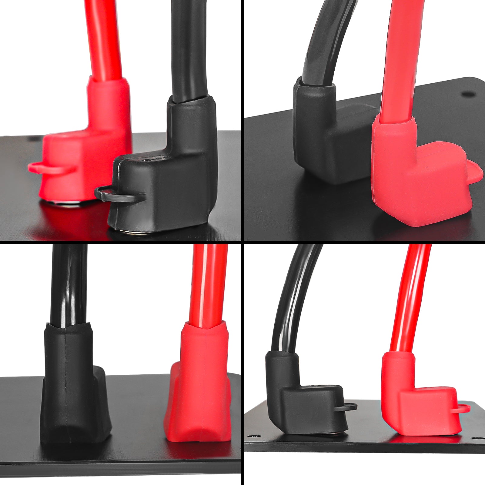 ATC12-10 - 10 Pack Silicone Right Angle Terminal Covers for Alternator Battery Stud and Power Junction Blocks, Fits 10-2awg Wire, 5 Red and 5 Black Pairs
