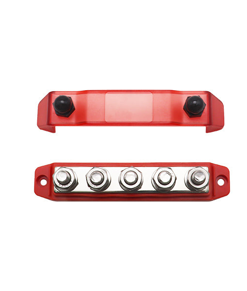 BB5P - Busbar 5 X 3/8” Studs Red & 5 X 5/16” Studs Black Power Bb5p Distribution Block with Ring Terminals (pair)