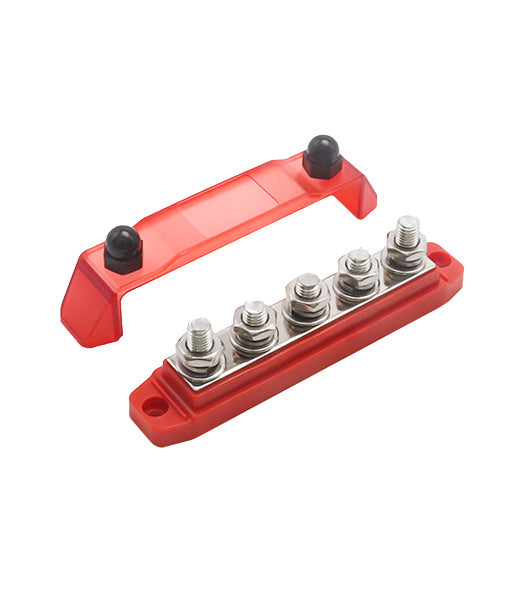 BB5P - Busbar 5 X 3/8” Studs Red & 5 X 5/16” Studs Black Power Bb5p Distribution Block with Ring Terminals (pair)