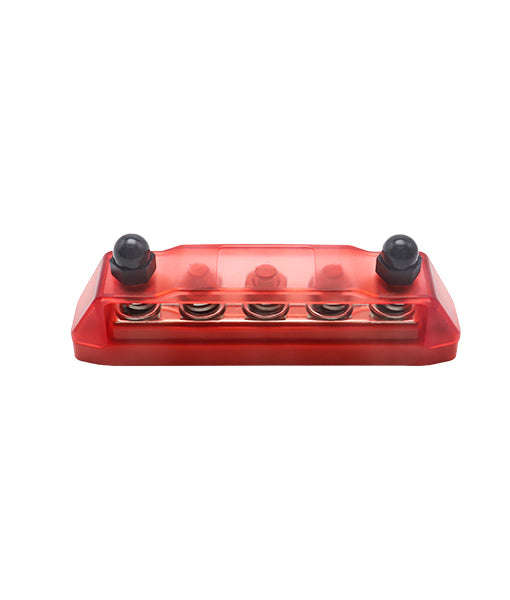 BB5R - Busbar 5 X 3/8” Studs Power Distribution Block with Ring Terminals (red)