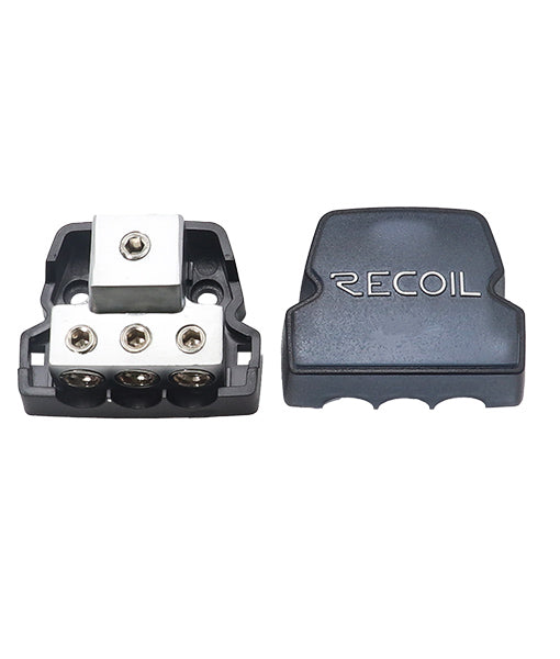 DB13P - Recoil 3-way Power Distribution Block, 1 X 0/2/4 Gauge in 3 X 4/8 Gauge Out Power Distribution Ground Distributor Block for Car Audio Amplifier Splitter (2 Pack)