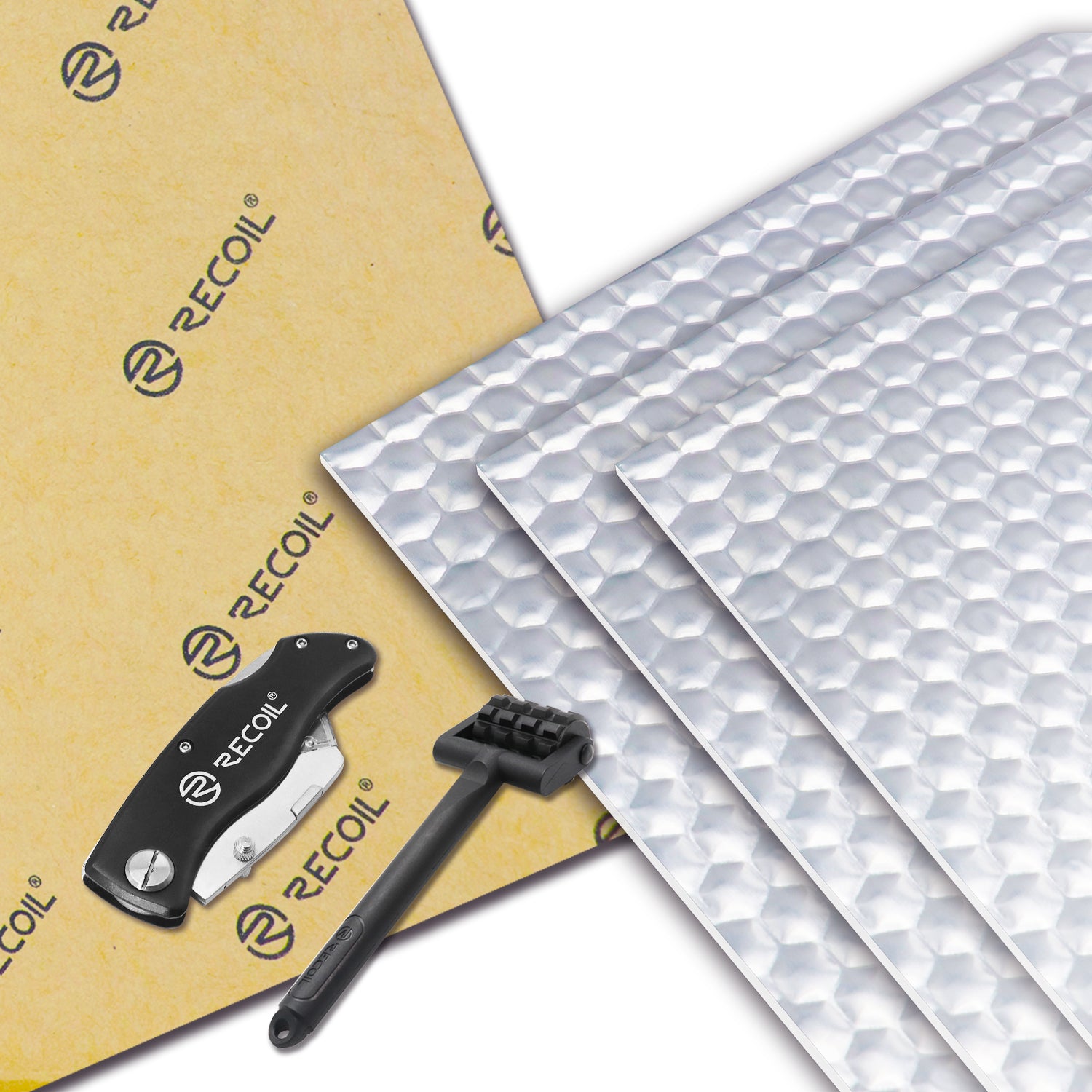DMBK - Professional Grade 90mil 36sqft Car Sound Deadening Mat - Butyl Automotive Sound Deadener - Noise Insulation and Vibration Dampening Material (90 Mil ) with Included Roller and Knife