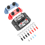 DS21-516 - Dual Row Busbar Positive and Negative 2 X 5/16” Studs 1 X #8 Screw Terminals Power and Ground Distribution Block with Ring Terminals (red & Black)
