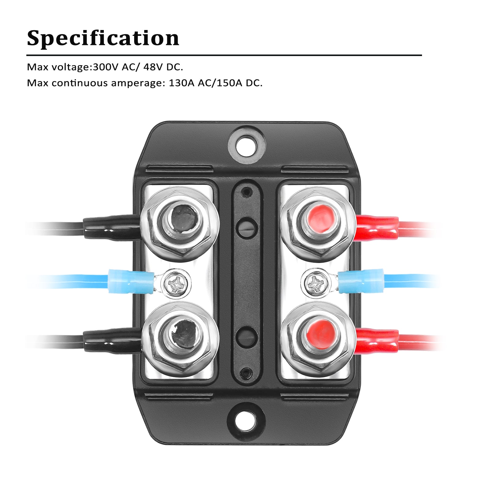 DS21-516 - Dual Row Busbar Positive and Negative 2 X 5/16” Studs 1 X #8 Screw Terminals Power and Ground Distribution Block with Ring Terminals (red & Black)