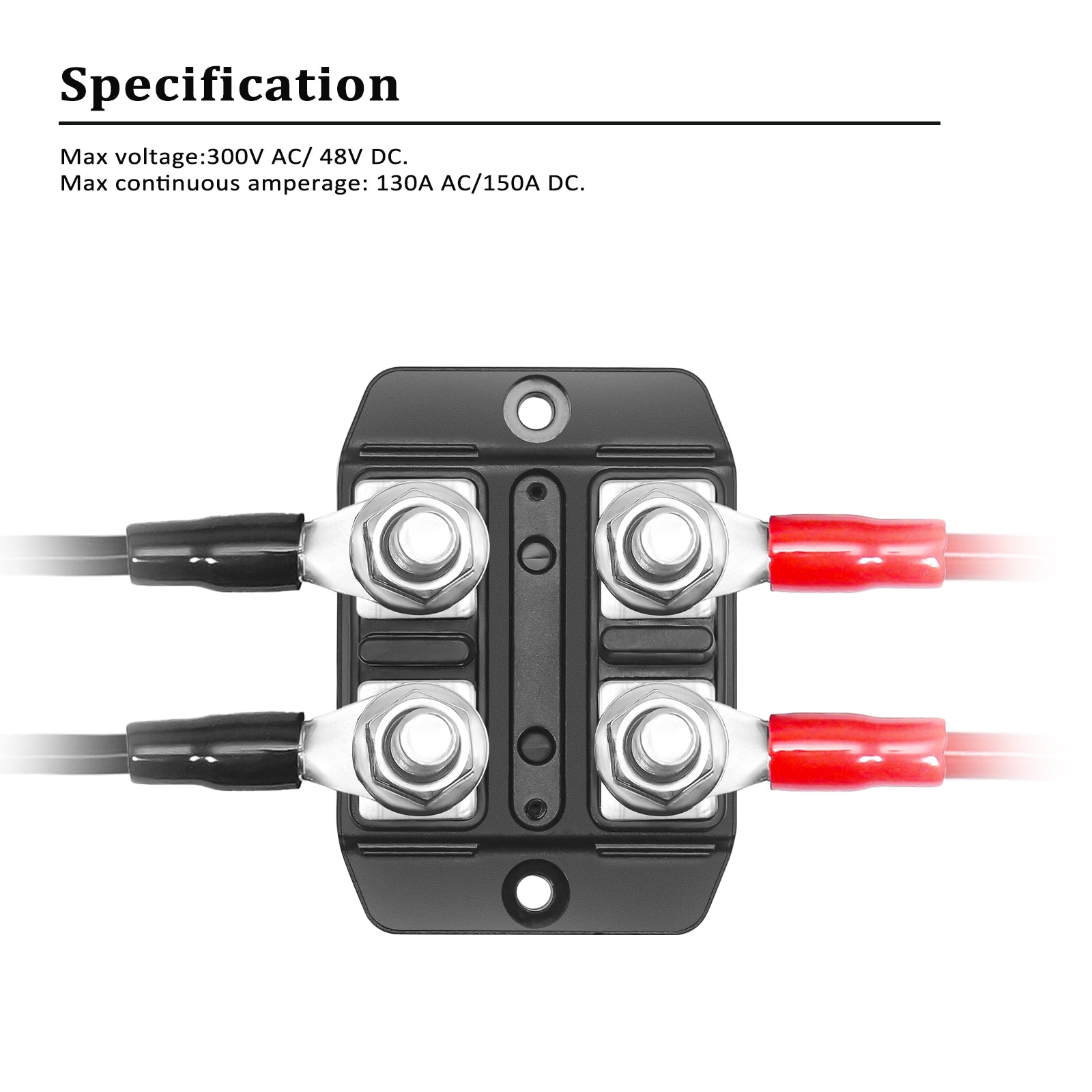 DSI2-516 - 4-way Insulated Busbar 4 X 5/16” Studs Power and Ground Distribution Block with Divider, Jumper and Ring Terminals