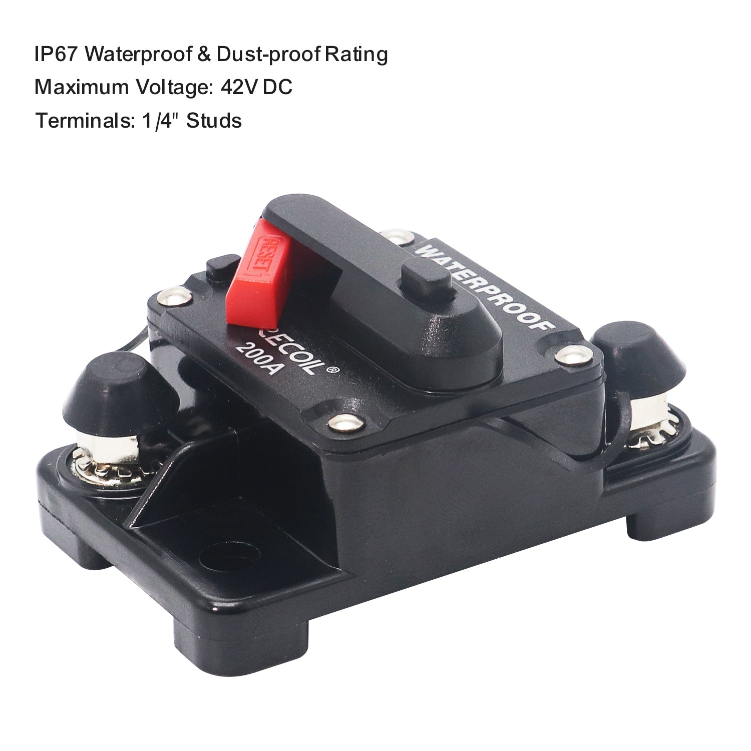 RCB200 - Amp Waterproof Circuit Breaker with Switch Manual Reset for Car RV Marine Automotive Stereo Audio Electronic System Include Ring Terminal Heat Shrink Sleeve and Screws
