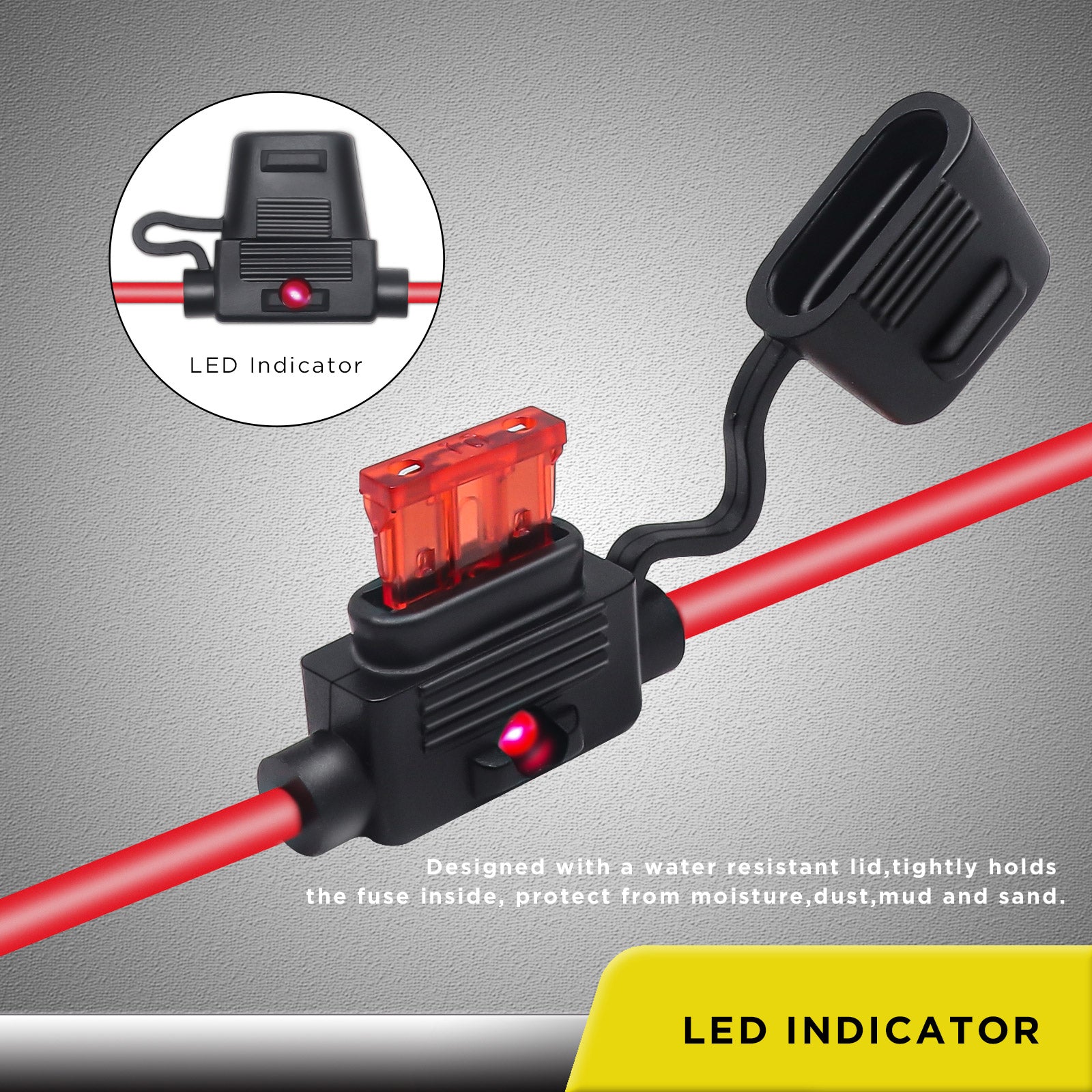 FHL12-5 - 5 Pack 12awg LED Indicator Atc/ato Inline Fuse Holder with 10pcs 10a & 15a Atc/ato Fuses