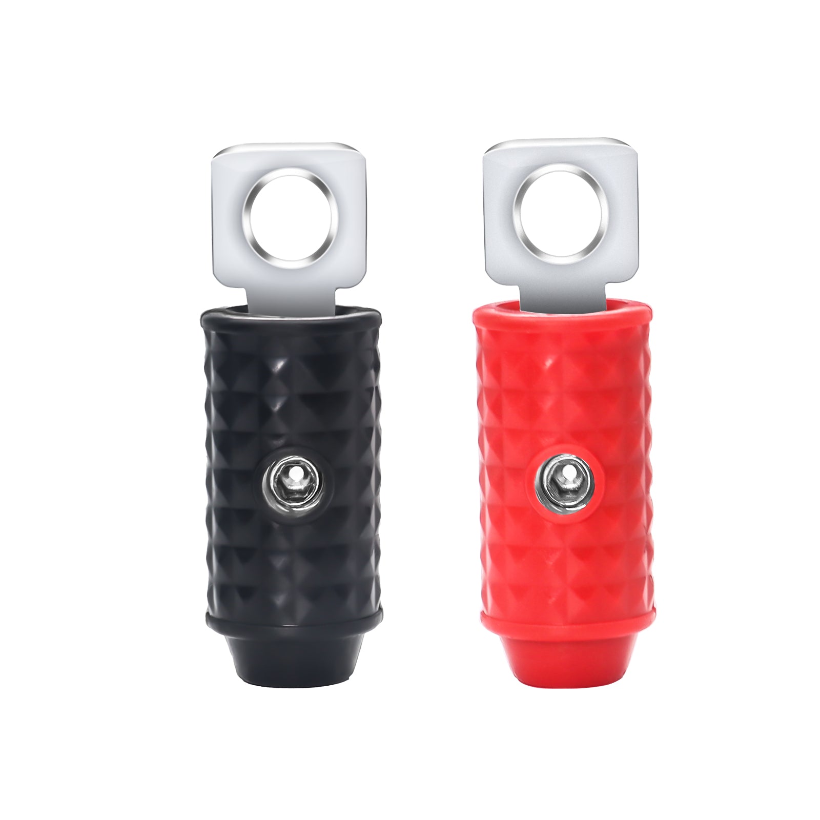 HR0P - 1/0 Gauge Set Screw Brass Ring Terminals Battery Connectors with Red/black Silicon Covers, Marine-grade Satin Chrome Finish, Pair
