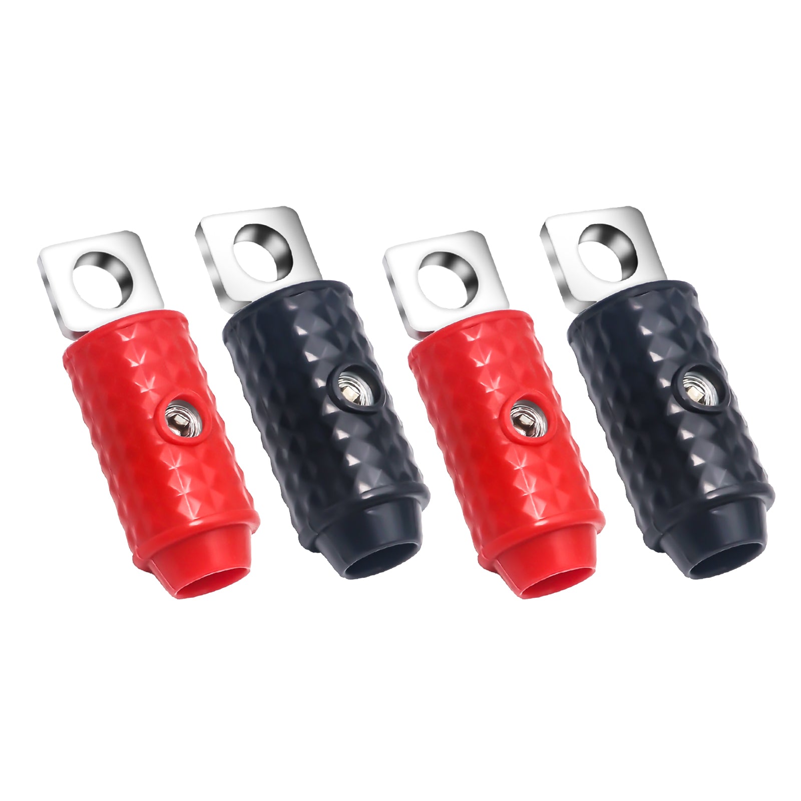 HR0Q - 1/0 Gauge Set Screw Brass Ring Terminals Battery Connectors with Red/black Silicon Covers