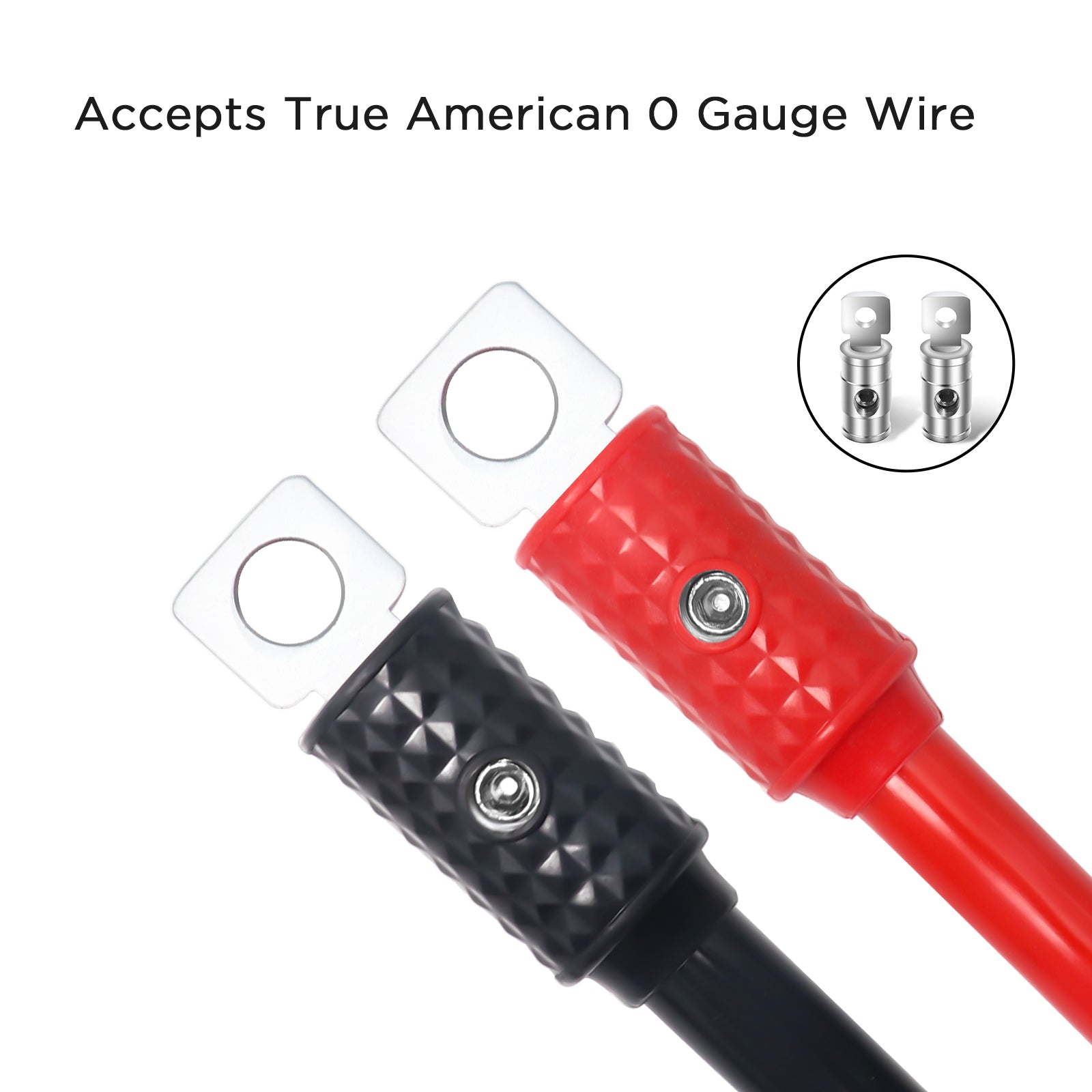 HR0Q - 1/0 Gauge Set Screw Brass Ring Terminals Battery Connectors with Red/black Silicon Covers
