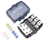 MFH13 - 3-way Mini-anl Fused Distribution Block, 3 X 0/2/4 Gauge in / 3 X 4/8 Gauge Out Fused Distribution Block with 60a, 80a, 100a Fuses, Solid Brass for Maximum Power Transfer