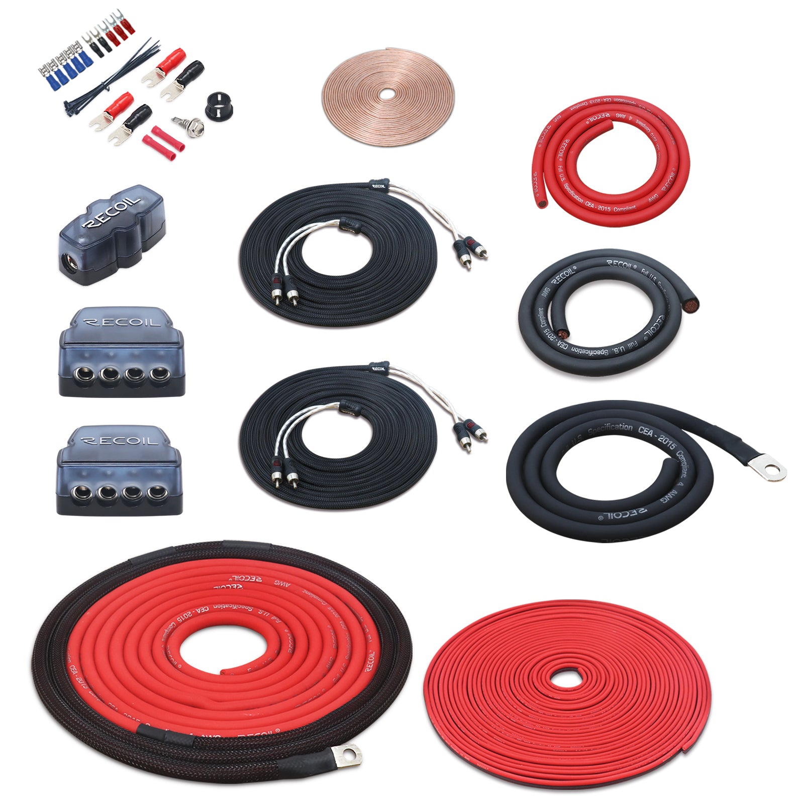 PCK4D - True 4 Gauge 99.99% Oxygen Free Copper Car Audio Dual Amplifiers Complete Installation Wiring Kits