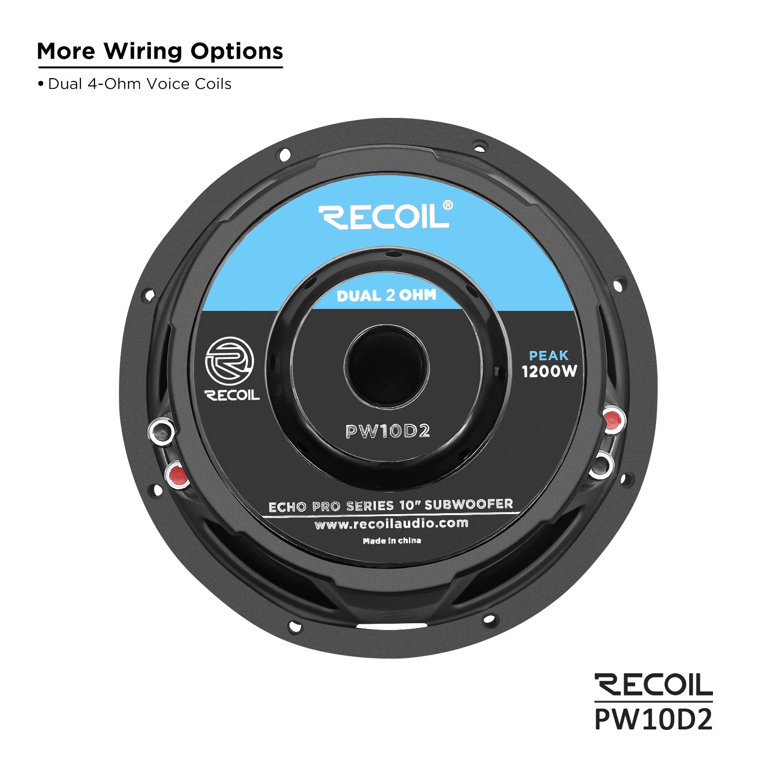 PW10D2 - Echo Pro 10 Inch Subwoofer - 1,200 Watts Power Dual 2 OHM Voice Coil, 2.5" Black-coated 4 Layer High Temperature Voice Coil, Competition Grade Impp Cone