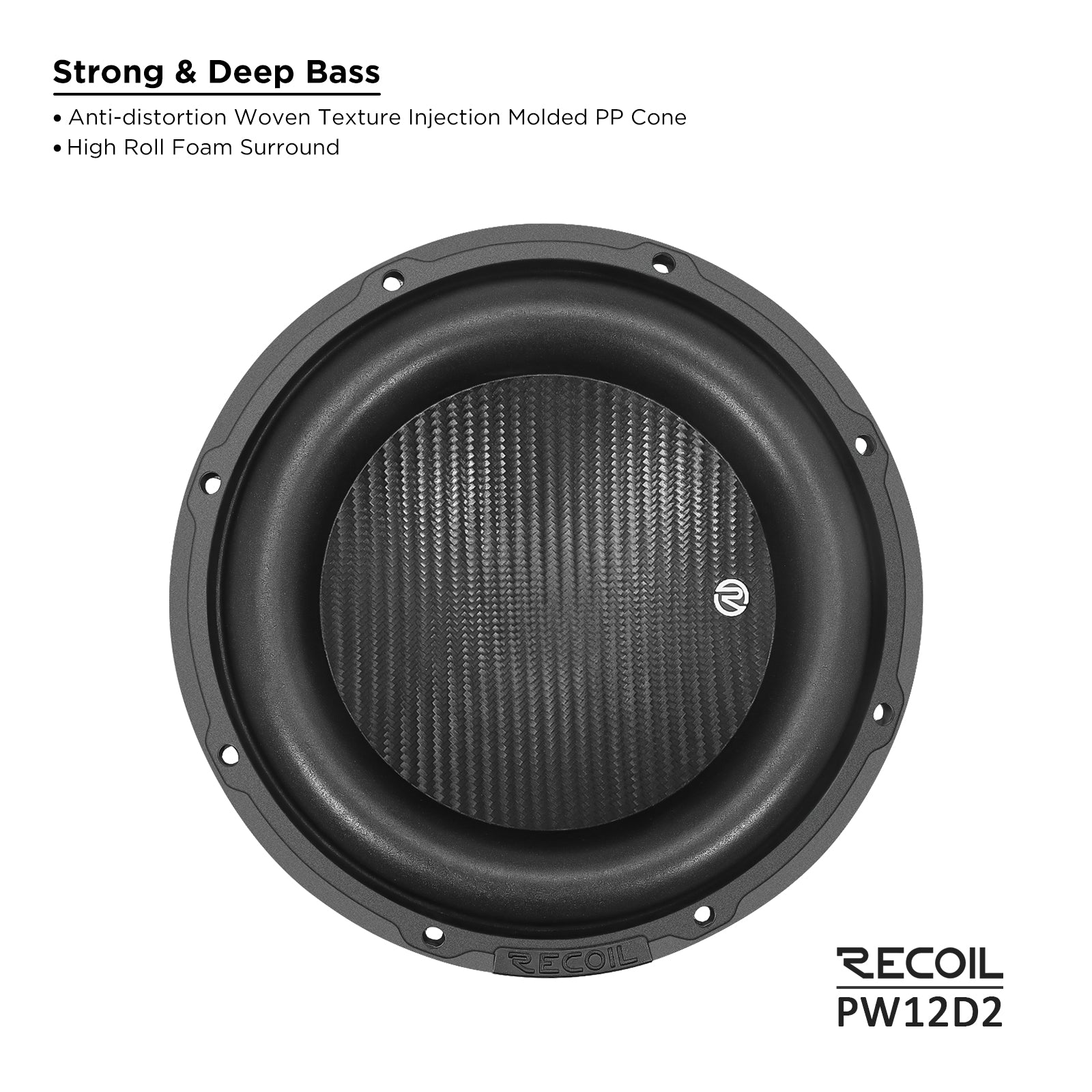 PW12D2 - Echo Pro 12 Inch Subwoofer - 1,400 Watts Power Dual 2 OHM Voice Coil, 2.5" Black-coated 4 Layer High Temperature Voice Coil, Competition Grade Impp Cone