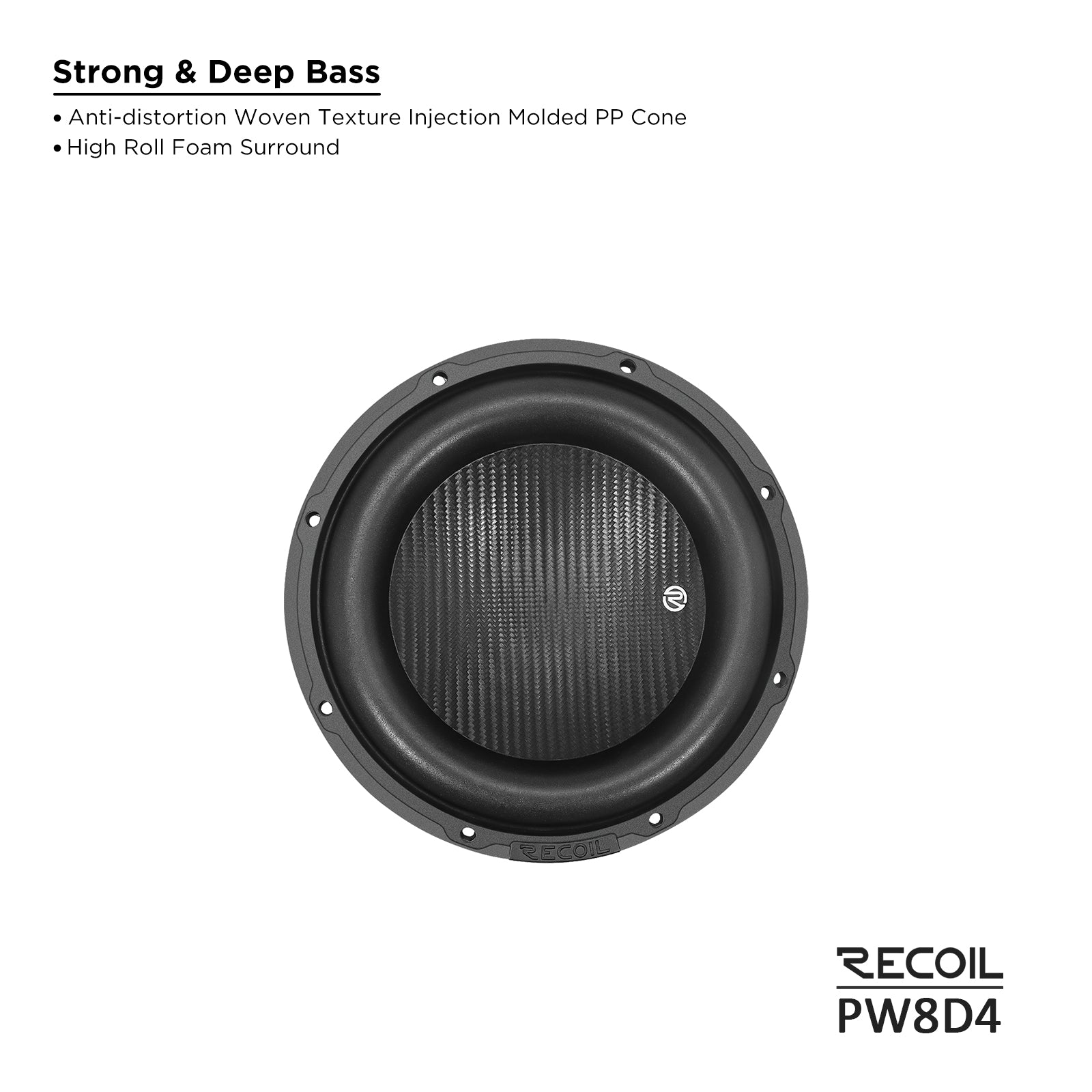 PW8D4 - Echo Pro 8 Inch Subwoofer - 800 Watts Power Dual 4 OHM Voice Coil, 2" Black-coated 4 Layer High Temperature Voice Coil, Competition Grade Impp Cone