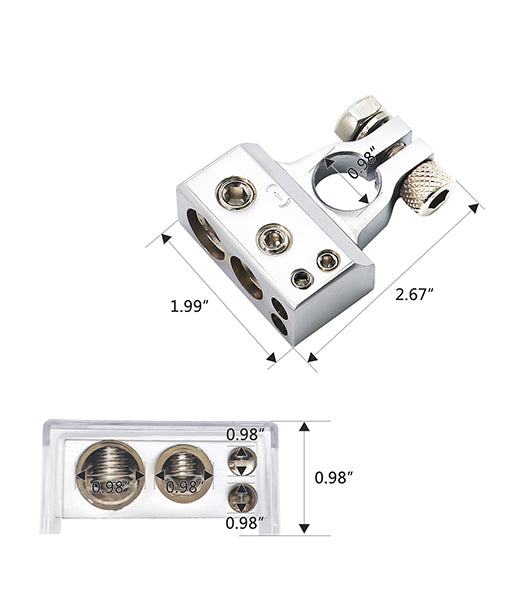 RBT - Recoil 0/4/8/10 Gauge Battery Terminals with Shims, Positive and Negative