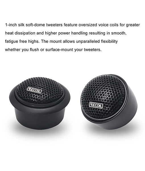 RET1 - Echo Series 1-inch Car Audio Component Neodymium Silk Dome Tweeters with Triple-level Tweeter Crossover, Pair
