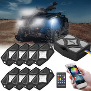 RLK8 - Waterproof Rgbw LED Rock Lights 8 Pods, Underglow Multicolor LED Light for Car Truck ATV UTV Suv Off-road Boat, Bluetooth App and Rf Remote Controller, Music Mode