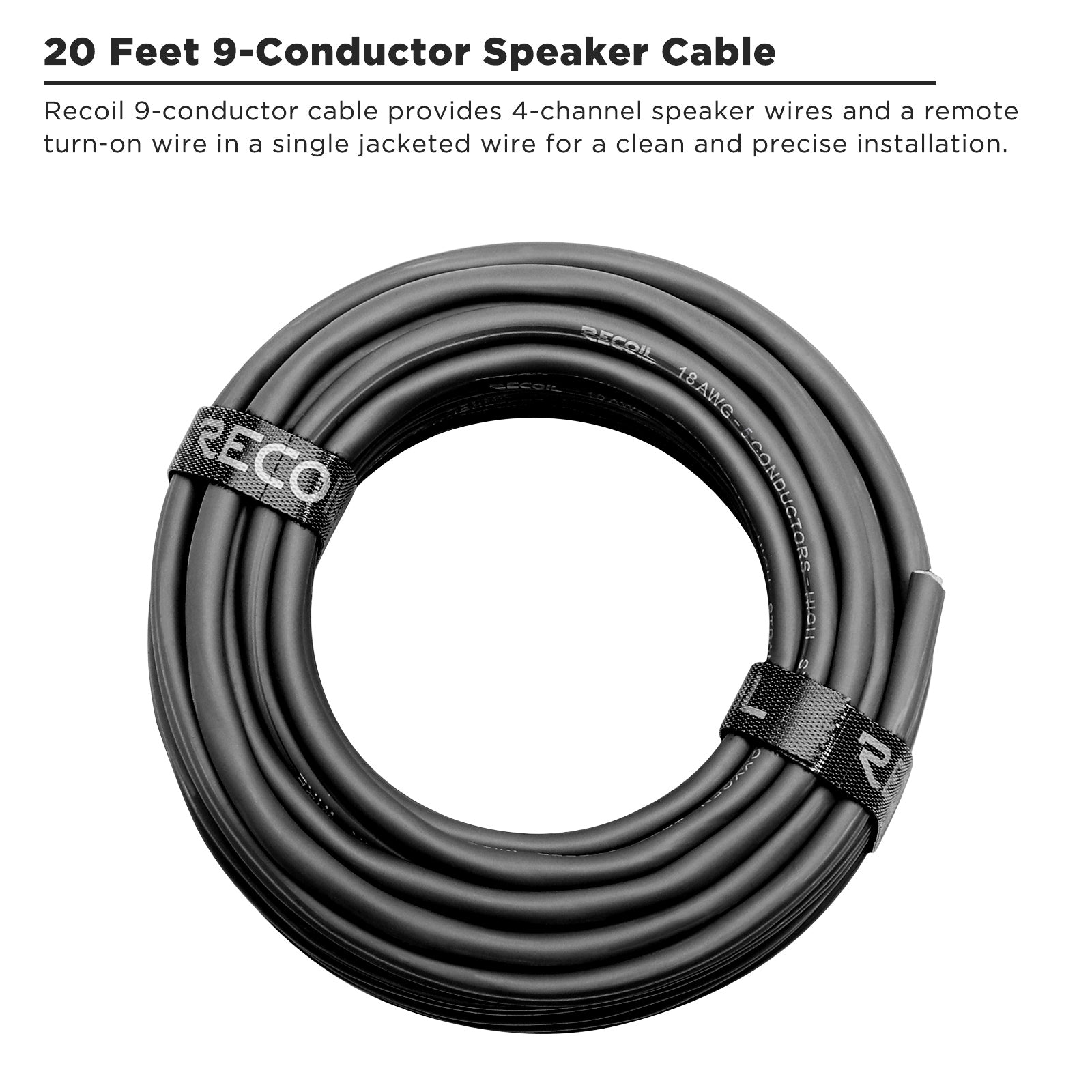 RS918-20 - 20-feet 9-conductor Speaker Cable, 18awg CCA, Ultra-flex and Easy Peel Jacket, 4-channel Speaker Wire and Remote Wire