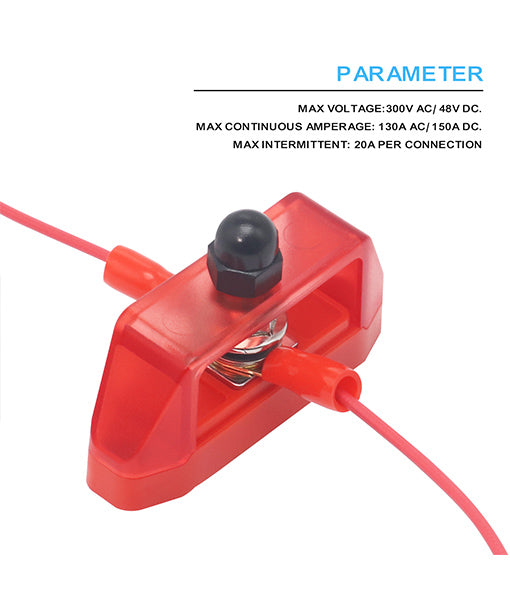 S1P-516 - Busbar Single 5/16” Studs Power Distribution Block with Ring Terminals Pair (red & Black)