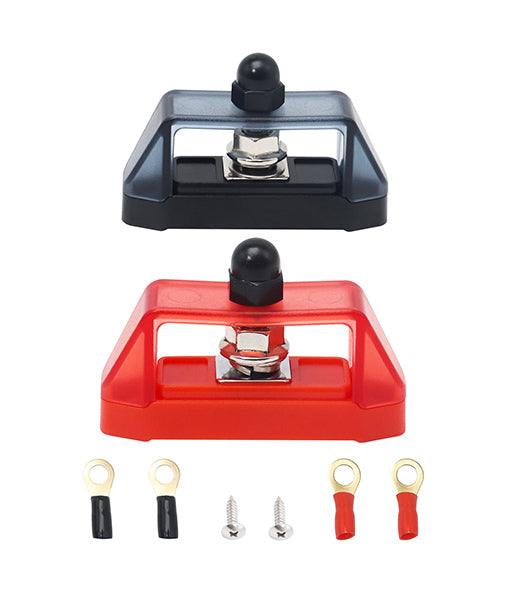 S1P-516 - Busbar Single 5/16” Studs Power Distribution Block with Ring Terminals Pair (red & Black)