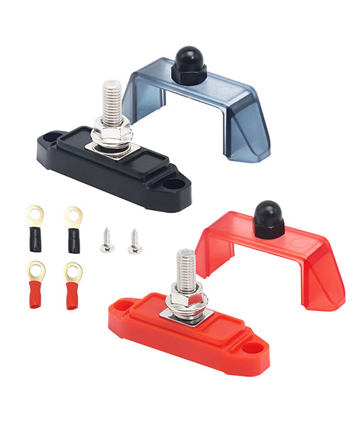 S1P-516 - Busbar Single 5/16” Studs Power Distribution Block with Ring Terminals Pair (red & Black)