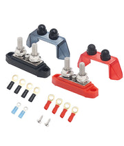 S2P-516 - Busbar Dual 5/16” Studs and #8 Screw Terminal Power Distribution Block with Ring Terminals Pair (red & Black)