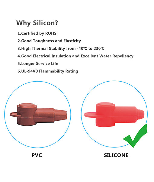 STC10-8 - Silicone Terminal Covers for Alternator Battery Stud and Power Junction Blocks, Fits 2awg-1/0awg Wire, 4 Red and 4 Black Pairs (8 Pack)