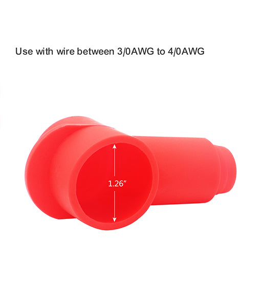 STC40-4 - Silicone Terminal Covers for Alternator Battery Stud and Power Junction Blocks Fits 2/0-4/0 AWG Wire 2 Red and 2 Black Pairs (4 Pack)