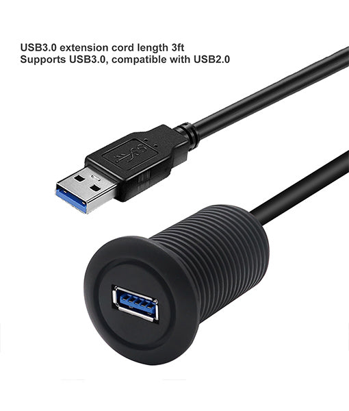 U3EXT - Single Port, Usb3.0 Panel Flush Mount, and Surface Mount, Extension Cord, for Car, Truck, Boats, Motorcycles, Dashboard 3ft