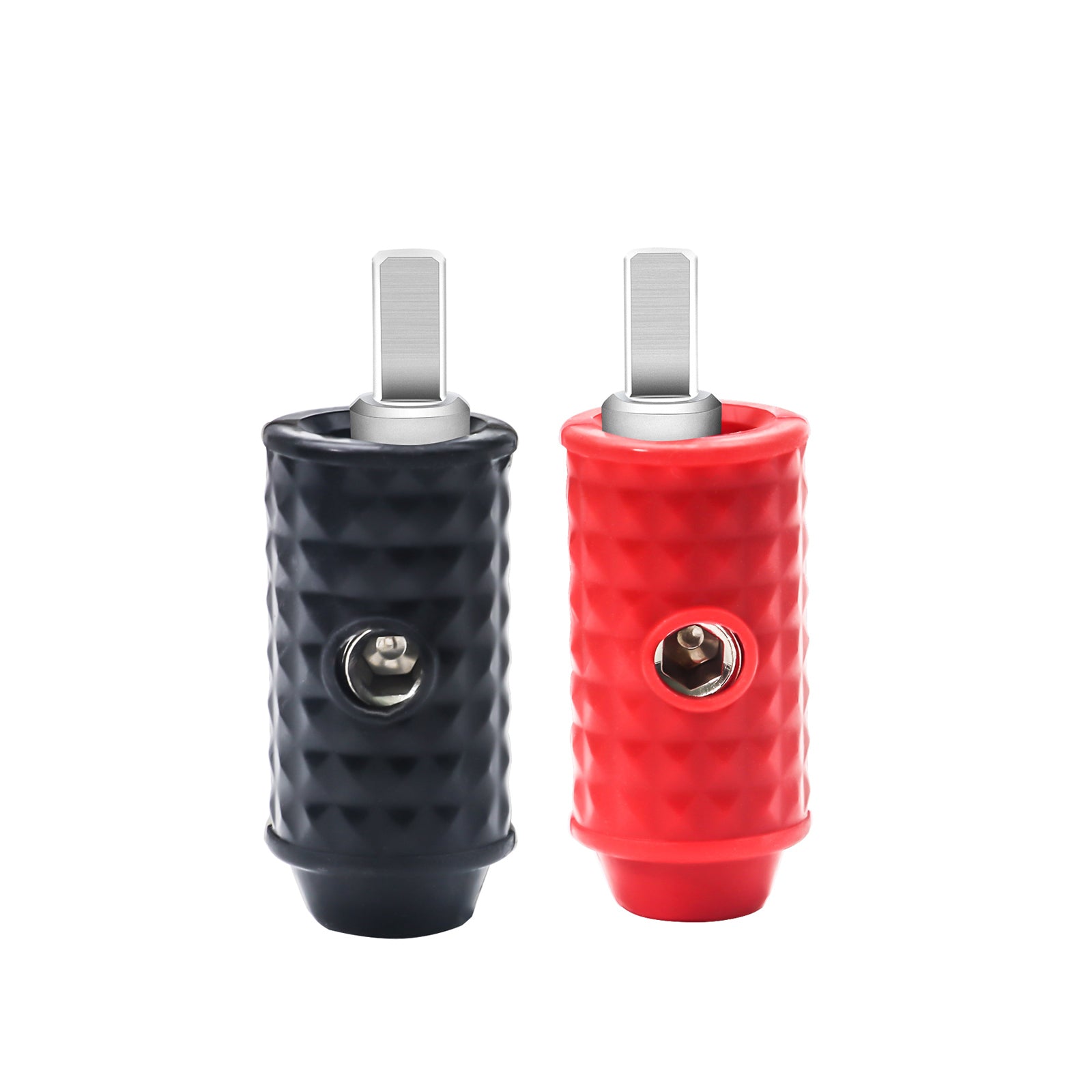 WR48P - Amplifier Power/ground Input Wire Gauge Reducer Brass 4 Gauge to 8 Gauge with Red/black Silicon Covers, Marine-grade Satin Chrome Finish, Pair