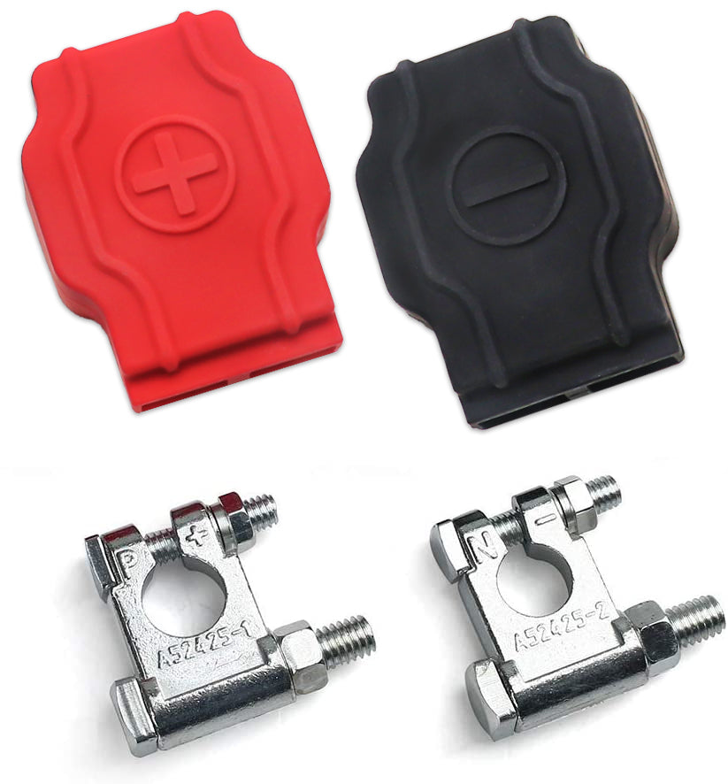 ZBT - Military Spec Battery Terminal Top Post Set, for Car, Truck, Boats, RV, Vessels, One Pair with Durable Silicone Cover (positive & Negative), Four Copper Lugs and Heat-shrink Tubing